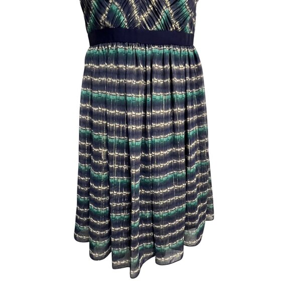 Antonio Melani Josephine Dress Size 2 Seaglass Navy Ikat Pleated Sleeveless Zip - Picture 16 of 16